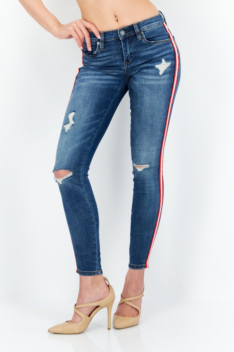 Blank NYC Women Embroidered Rip Jeans, Blue - Image 1