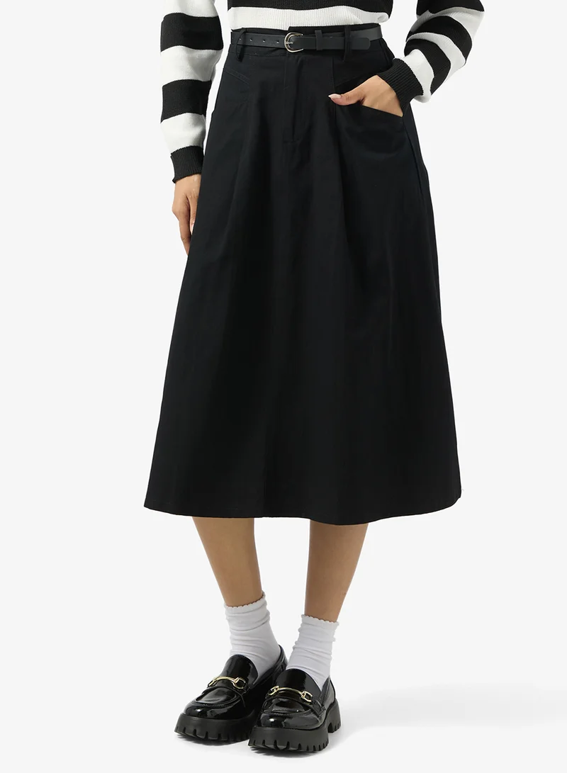 Ginger Belted Midi Skirt with Pockets