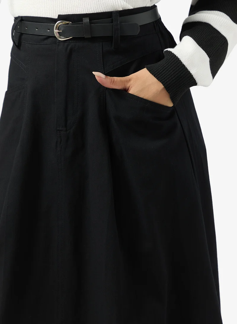 Ginger Belted Midi Skirt with Pockets