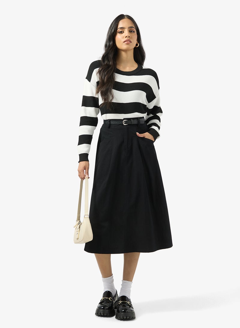 جينجر تنورة ميدي بحزام وجيوب - Image 2