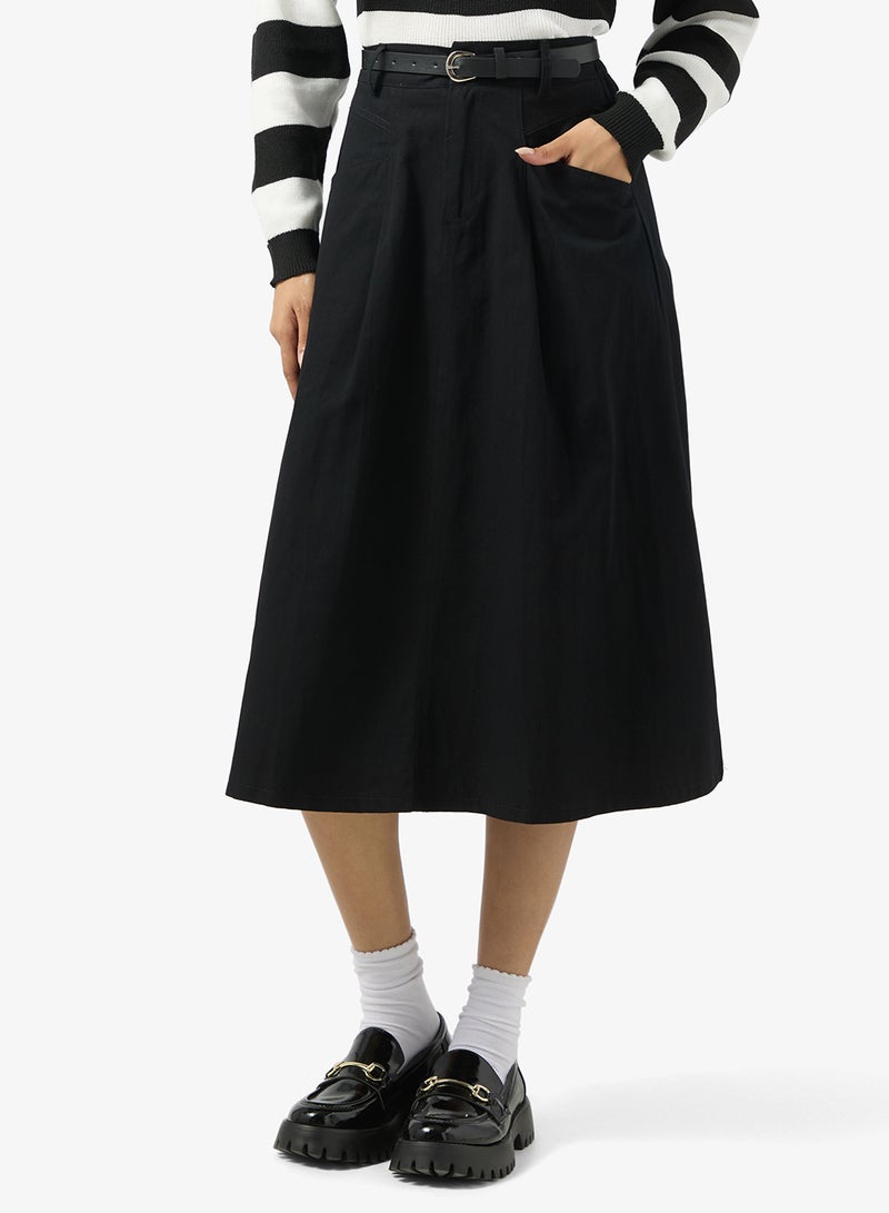 جينجر تنورة ميدي بحزام وجيوب - Image 1