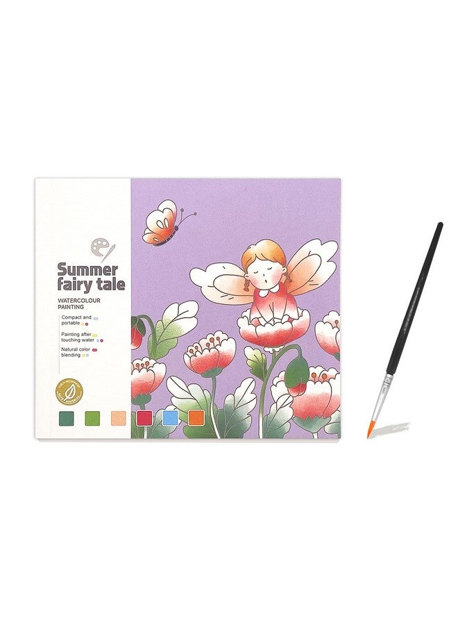 ZAKVOOR Watercolor Painting Book for Kids and Toddlers, Pocket Cartoon Watercolor Graffiti Paper Book with Paint Palette and Brush, Art Craft Gift for Drawing (Fairy Tale) - Image 1