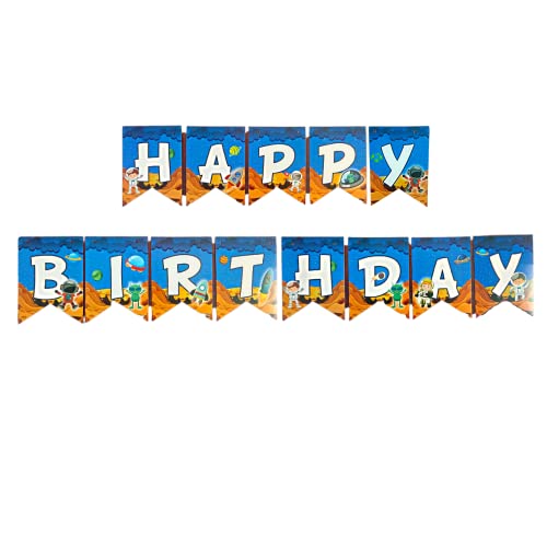 FI - FLICK IN 82 pcs Space Theme Birthday Decoration Kit Curtain Banner Planet Astronaut Cutouts Cake Topper Props Happy Birthday Space Theme Metallic Balloon Garland Kit (Pack of 82, Multicolor) - Image 3