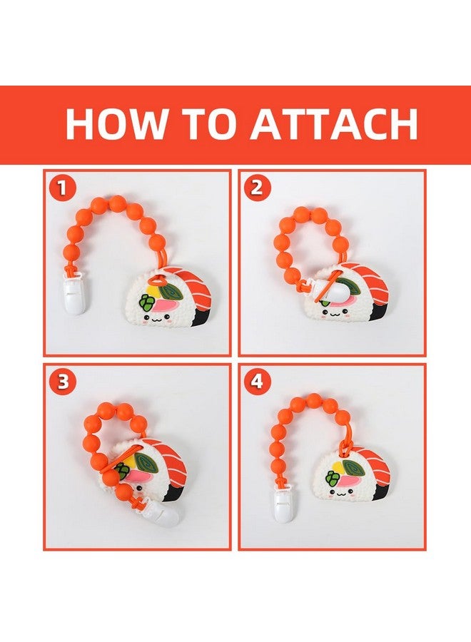 AmazingM Baby Food Grade Silicone Teether Toy with One Piece Design Pacifier Clip Holder,Teething Pain Relief Toys Gift Set for 3 Months+ Boys and Girls,Freezer Safe,BPA Free. (Sushi) - Image 4