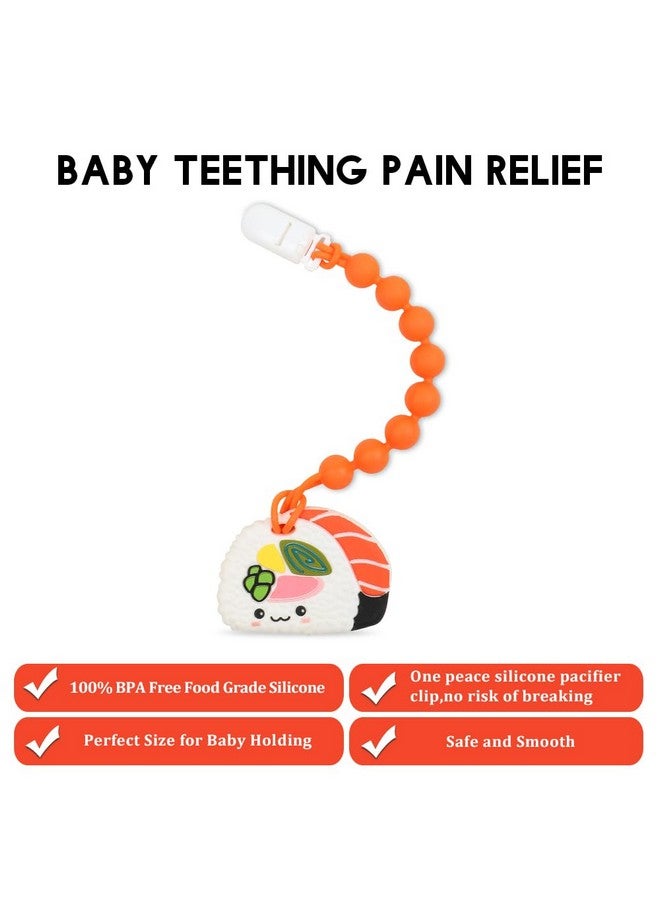 AmazingM Baby Food Grade Silicone Teether Toy with One Piece Design Pacifier Clip Holder,Teething Pain Relief Toys Gift Set for 3 Months+ Boys and Girls,Freezer Safe,BPA Free. (Sushi) - Image 1