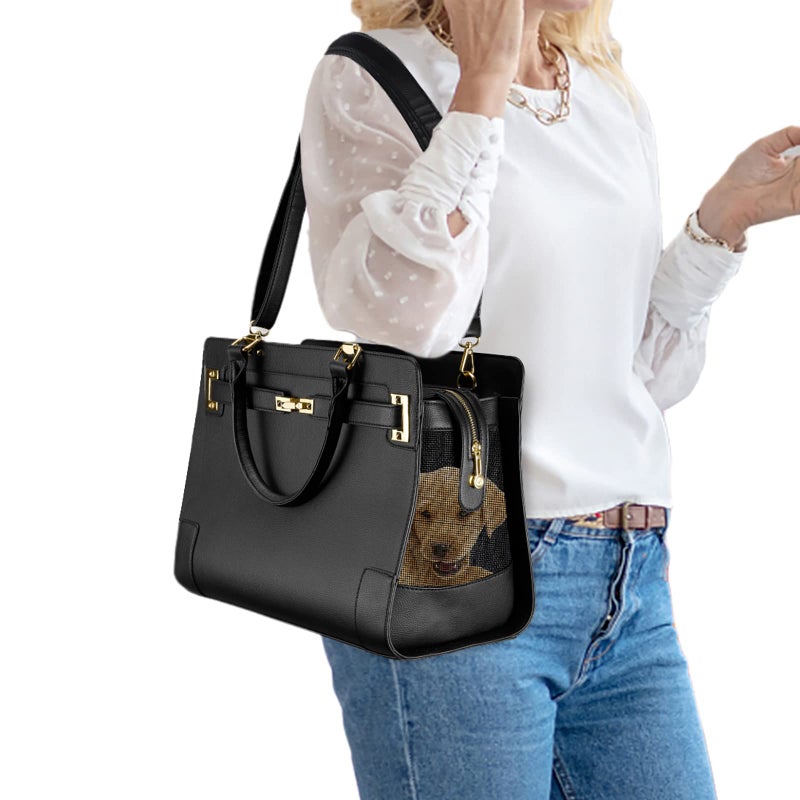 NewEle Fashion Dog Purse Carrier for Small Dogs with Shoulder Strap, Hold Up to 7lbs Quality PU Leather Pet Carrier, Cat Carrier, Airline Approved Puppy Purse Carrier for Travel (Black, Small Size) - Image 1