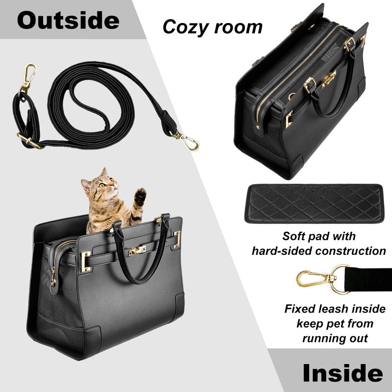 NewEle Fashion Dog Purse Carrier for Small Dogs with Shoulder Strap, Hold Up to 7lbs Quality PU Leather Pet Carrier, Cat Carrier, Airline Approved Puppy Purse Carrier for Travel (Black, Small Size) - Image 4
