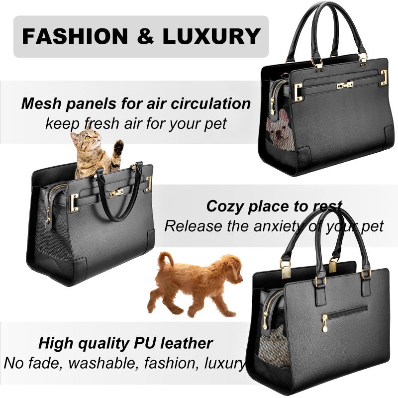 NewEle Fashion Dog Purse Carrier for Small Dogs with Shoulder Strap, Hold Up to 7lbs Quality PU Leather Pet Carrier, Cat Carrier, Airline Approved Puppy Purse Carrier for Travel (Black, Small Size) - Image 5