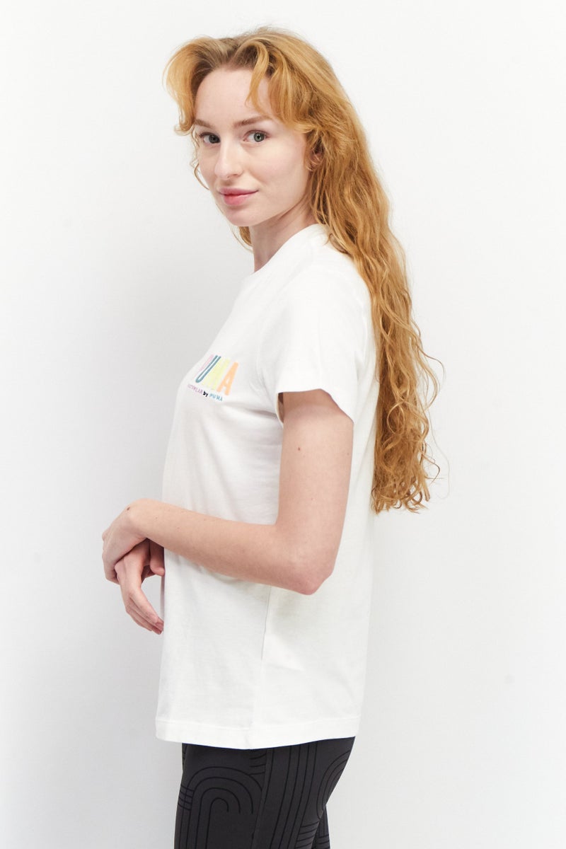 PUMA Women Sportswear Fit Short Sleeve Brand Logo T-Shirt, Off White - Image 3