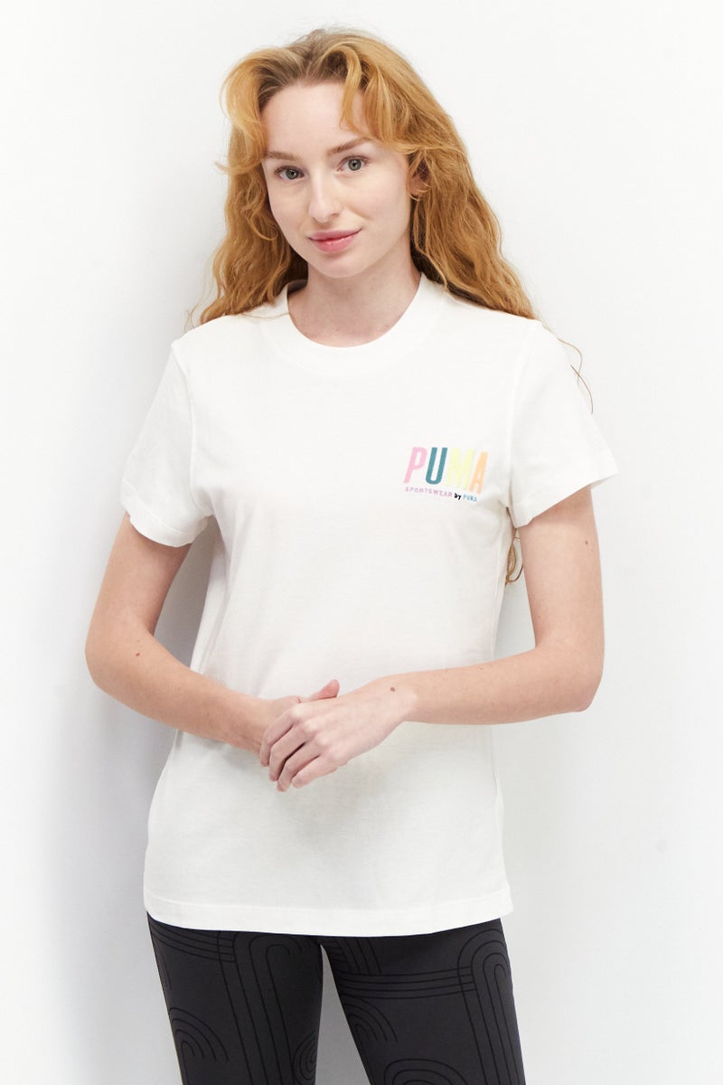 PUMA Women Sportswear Fit Short Sleeve Brand Logo T-Shirt, Off White - Image 1