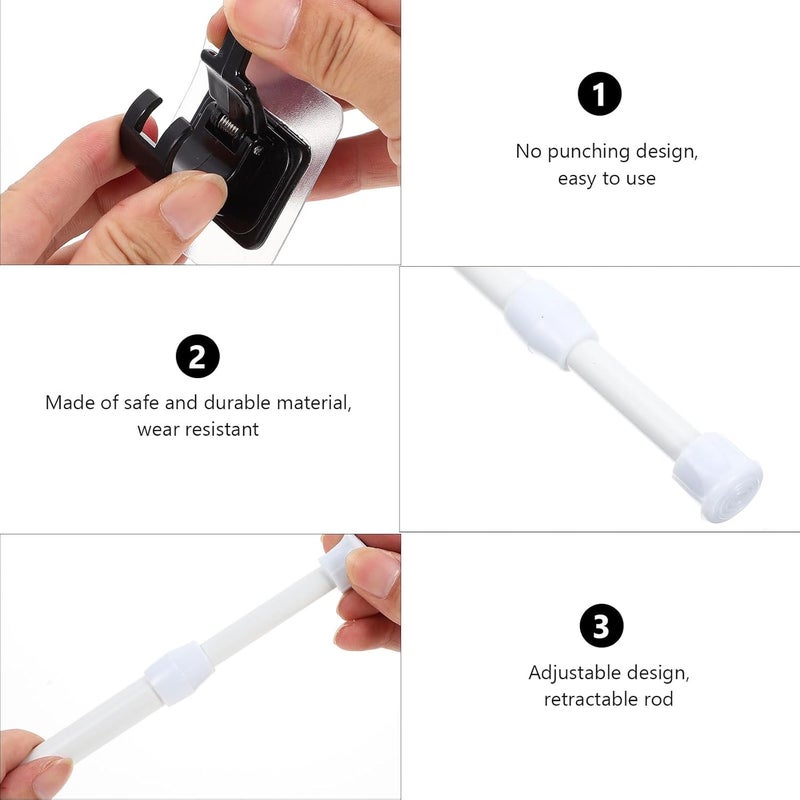 Telescopic Expandable Curtain Rod and Tension Clothes Drying Pole Set, Rustproof Bathroom Shower Curtain Rod with 8 Black Hooks, Adjustable No-drill Installation for Home - Image 3