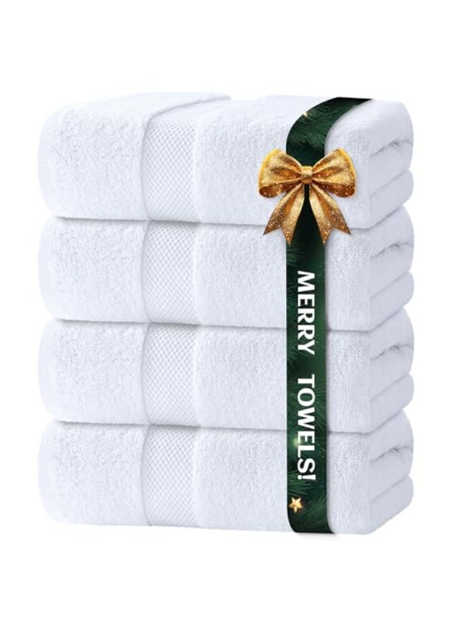 Bukela 4pcs 80x160 cm Solid Towels Bath Cotton Big Size 800GMS 100% Cotton Premium Bath Towels Soft & Highly Absorbent for Home Bathroom Hotel - White，The use standards of five-star hotels - Image 1