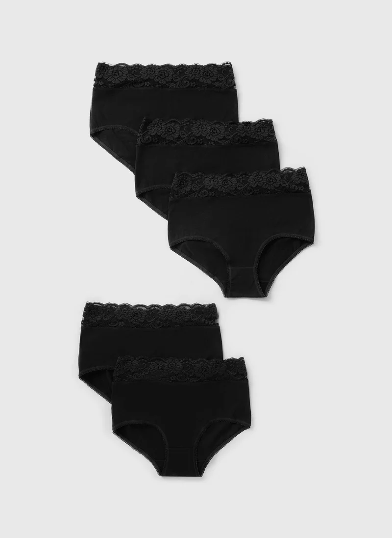 Matalan 5 Pack Black Lace Trim Full Knickers
