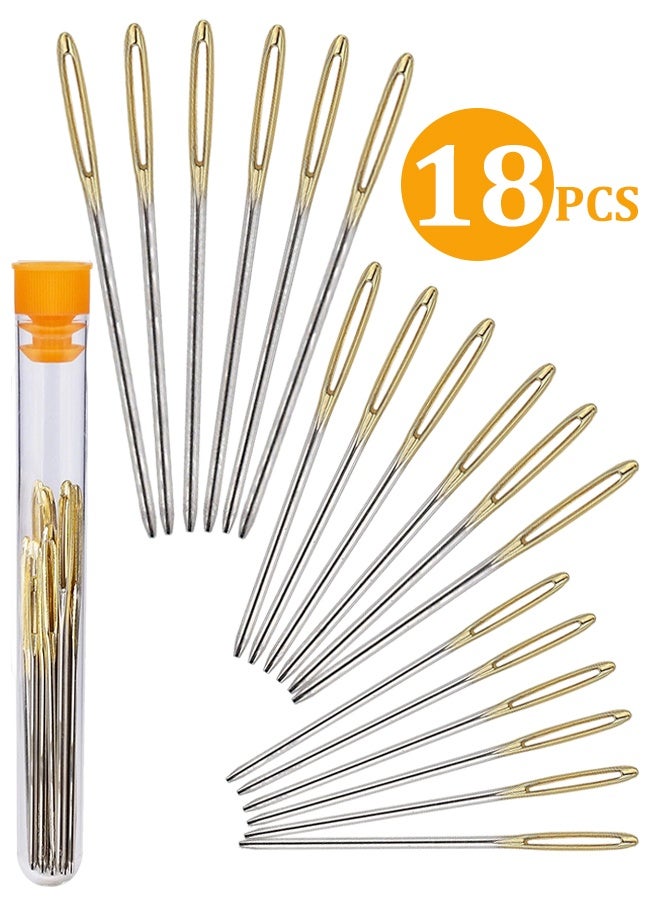 18PCS Large Eye Blunt Needle Stainless Steel Sharp Point Sewing Needles, Large Eye, Hand Sewing, Knitting, Crochet, Leather, Handbags, Wallets, Belts, Jeans, 3 Sizes，Lid Color Random - Image 1
