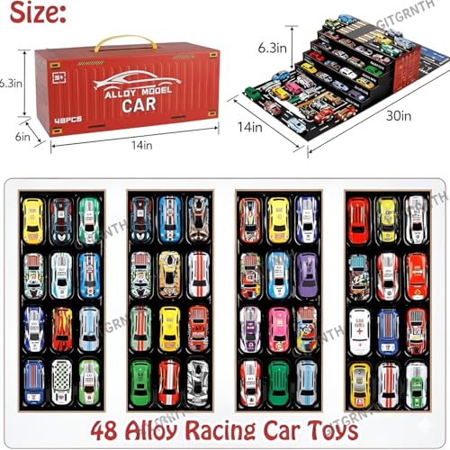 GITGRNTH 48 Pcs Pull Back Car Set for 3+ Kids, Container Storage Box - Learning & Educational Stuffers Mini Cars, Tay Car Set, Racing Pattern | Perfect for Kids, Children, Boys & Girls - Image 2