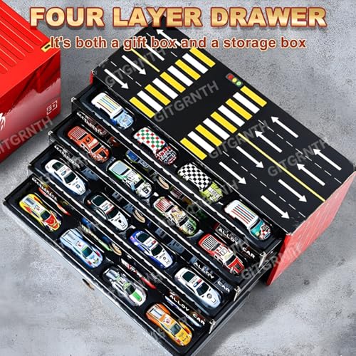GITGRNTH 48 Pcs Pull Back Car Set for 3+ Kids, Container Storage Box - Learning & Educational Stuffers Mini Cars, Tay Car Set, Racing Pattern | Perfect for Kids, Children, Boys & Girls - Image 4