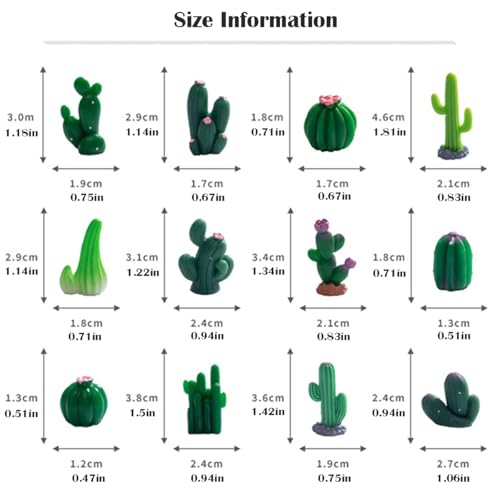 JARPSIRY 12 Pcs Mini Resin Cactus Miniature Figurines, Cute Small Cactus Figures Cake Topper, DIY Micro Landscape Desert Decor Home Fairy Garden Plant Pots Bonsai Crafts - Image 5