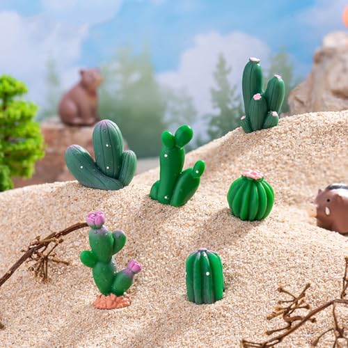 JARPSIRY 12 Pcs Mini Resin Cactus Miniature Figurines, Cute Small Cactus Figures Cake Topper, DIY Micro Landscape Desert Decor Home Fairy Garden Plant Pots Bonsai Crafts - Image 3
