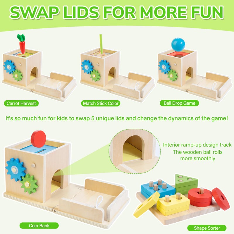 Just Wood JUSTWOOD Montessori Toys for 1+ Year Old, 8-in-1 Wooden Play Kit Includes Object Permanent Box, Learning Activity Cube, Sorting & Stacking Toy, Carrot Harvest Game, Gift for Boys Girls Age 12+ Months - Image 3