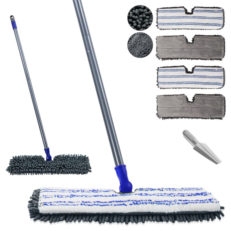 Masthome Microfiber Mops for Floor Cleaning,Dust Mop with 4 Reusable Pads,Flat Flip Mops for Wet & Dry Use,Professional Microfiber Mop for Hardwood, Laminate,Tile Floor Cleaning-1 Scraper - Image 1