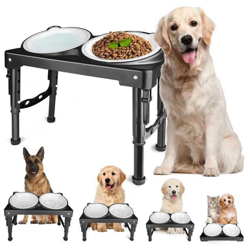 ZTMT Elevated Dog Bowls Collapsible for Large Size Medium Small Dogs, 2 Raised Dog Bowls for Food Water &1 Slow Feeder Bowl, 5 Heights Adjustable Bowl Stand with Non-Slip Feet - Image 1