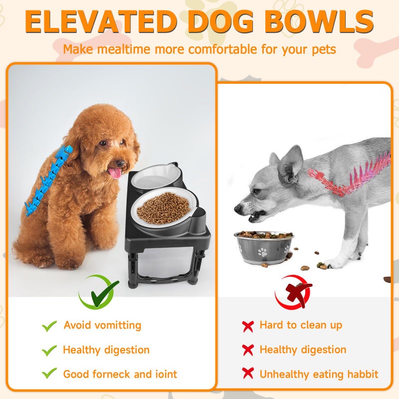 ZTMT Elevated Dog Bowls Collapsible for Large Size Medium Small Dogs, 2 Raised Dog Bowls for Food Water &1 Slow Feeder Bowl, 5 Heights Adjustable Bowl Stand with Non-Slip Feet - Image 3