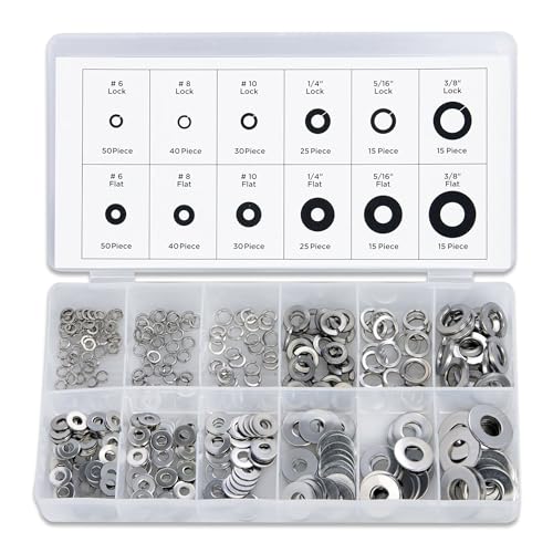 NEIKO 50400A Stainless Steel Lock and Flat Washer Assortment | 350 Piece Set | 12 Different Sizes in Spring Lock and Flat Design | Prevent Loose Fasteners - Image 1
