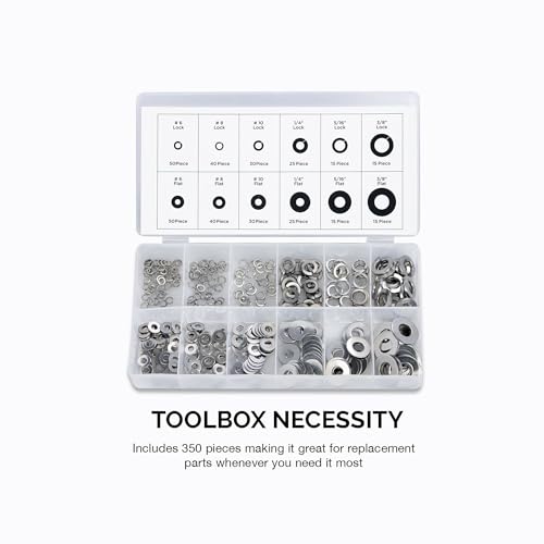 NEIKO 50400A Stainless Steel Lock and Flat Washer Assortment | 350 Piece Set | 12 Different Sizes in Spring Lock and Flat Design | Prevent Loose Fasteners - Image 5