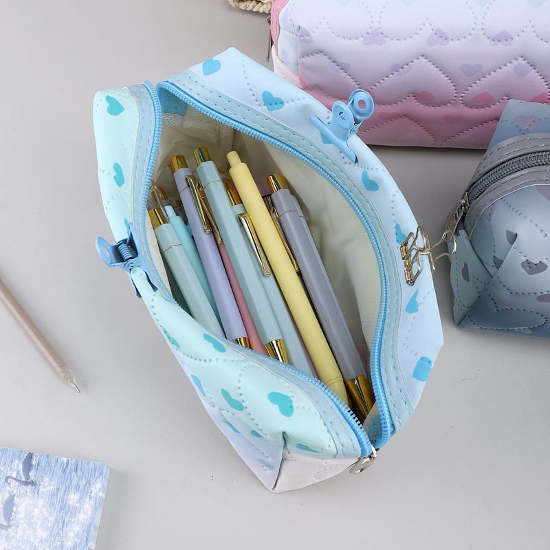 Pink Kawaii Quilted Heart Makeup Bag Large Capacity Cosmetic With Zipper - Image 4