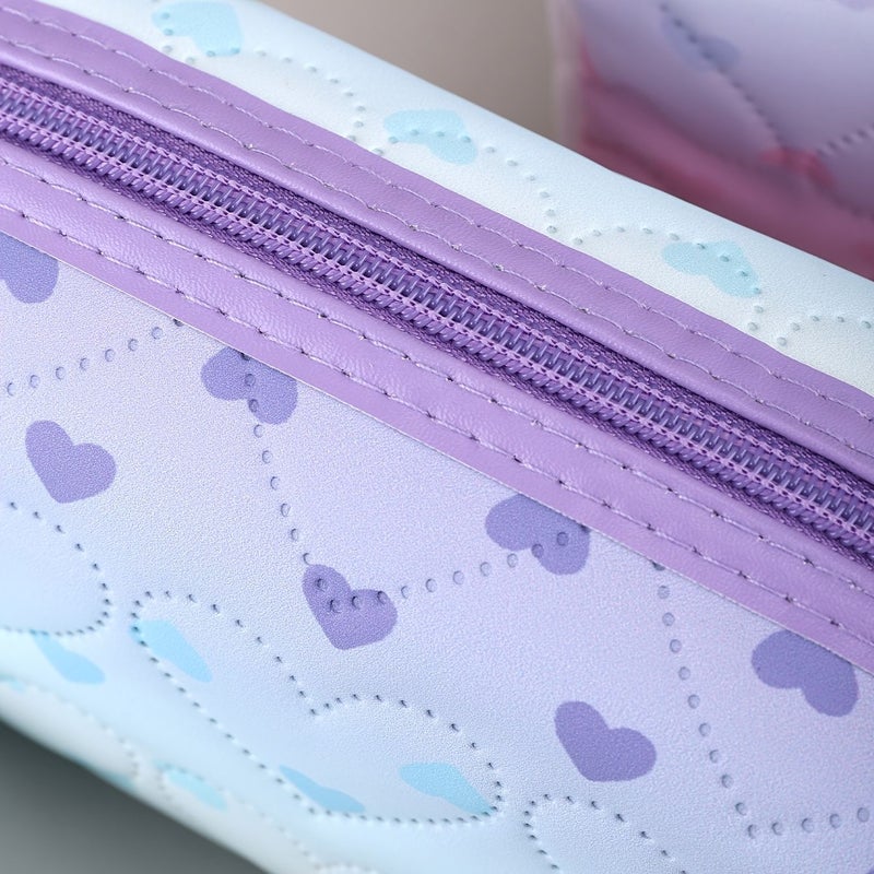 Pink Kawaii Quilted Heart Makeup Bag Large Capacity Cosmetic With Zipper - Image 5