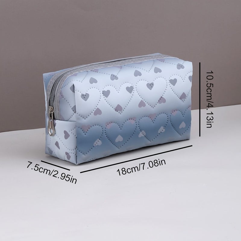 Pink Kawaii Quilted Heart Makeup Bag Large Capacity Cosmetic With Zipper - Image 2