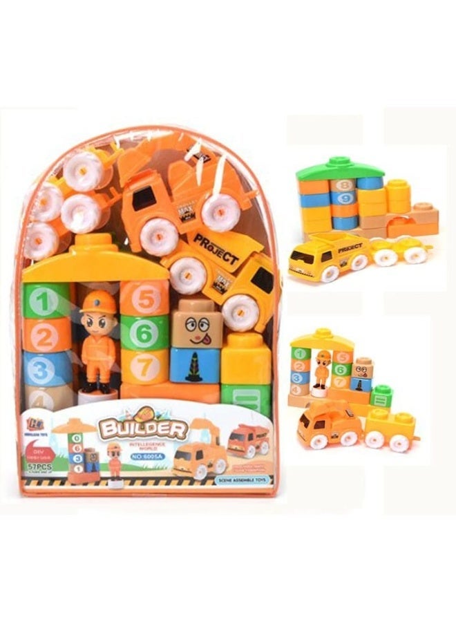 57 Pieces Kids Building Blocks Set | Building Blocks for Kids | Construction Blocks | 57 Piece Building Toy | Educational Building Blocks | STEM Building Toy | Montessori Building Blocks | Creative Building Blocks | Colorful Building Blocks | Construction Toy | Construction Vehicle Toy | Construction Truck Set | Construction Equipment Toy | Excavator Toy | Bulldozer Toy | Cement Mixer Toy | Construction Site Playset | Little Engineer Toy | Construction Worker Figures | Building Blocks with Figures | Number Blocks | Number Learning Toy | Educational Number Blocks | Learning Through Play | Fine Motor Skills Toy | Imaginative Play Toy | Hand-Eye Coordination Toy | Kids Educational Toy | Building Toy for Boys | Building Toy for Girls | Preschool Building Blocks | Toddler Building Blocks | Kids Building Set | Building Blocks Backpack | Transparent Backpack Building Blocks | Building Blocks with Backpack | 57 Piece Construction Set - Image 1