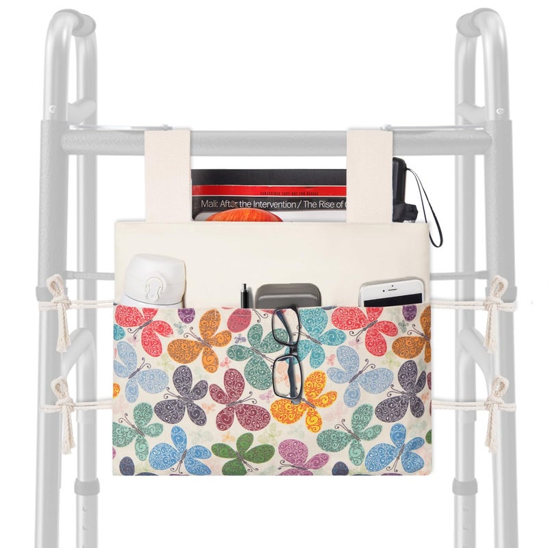 TOGETRUE Walker Bag, Handy Walker Basket with Water Cup Holder, Walker Accessories Storage Bag for Folding Walker, Wheelchairs, Strollers, 15"x11.5" (Butterfly) - Image 1