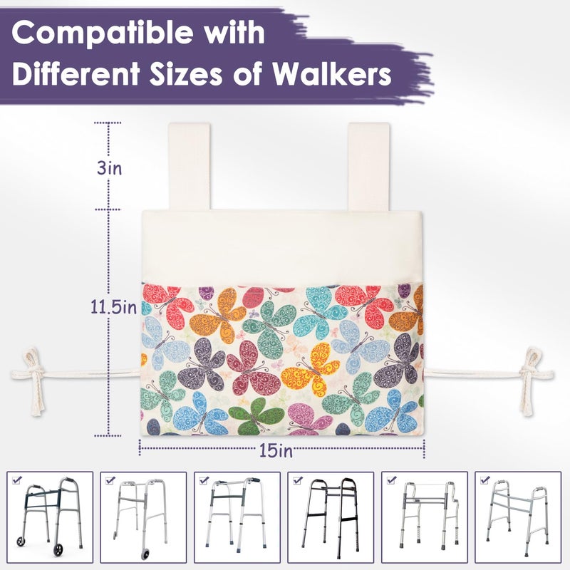 TOGETRUE Walker Bag, Handy Walker Basket with Water Cup Holder, Walker Accessories Storage Bag for Folding Walker, Wheelchairs, Strollers, 15"x11.5" (Butterfly) - Image 3