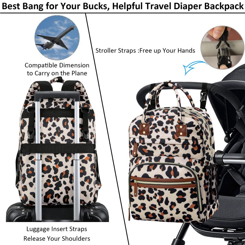Tenot Diaper Bag Backpack Tote for Women Large Capacity, Baby with Insulated Pockets Multifunctional Bags For Girl Boy Waterproof Boys Girls Mama Maternity Travel Leopard - Image 4