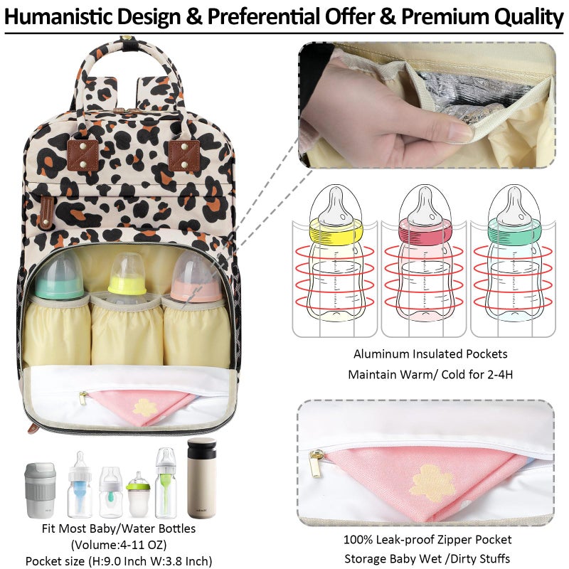 Tenot Diaper Bag Backpack Tote for Women Large Capacity, Baby with Insulated Pockets Multifunctional Bags For Girl Boy Waterproof Boys Girls Mama Maternity Travel Leopard - Image 2