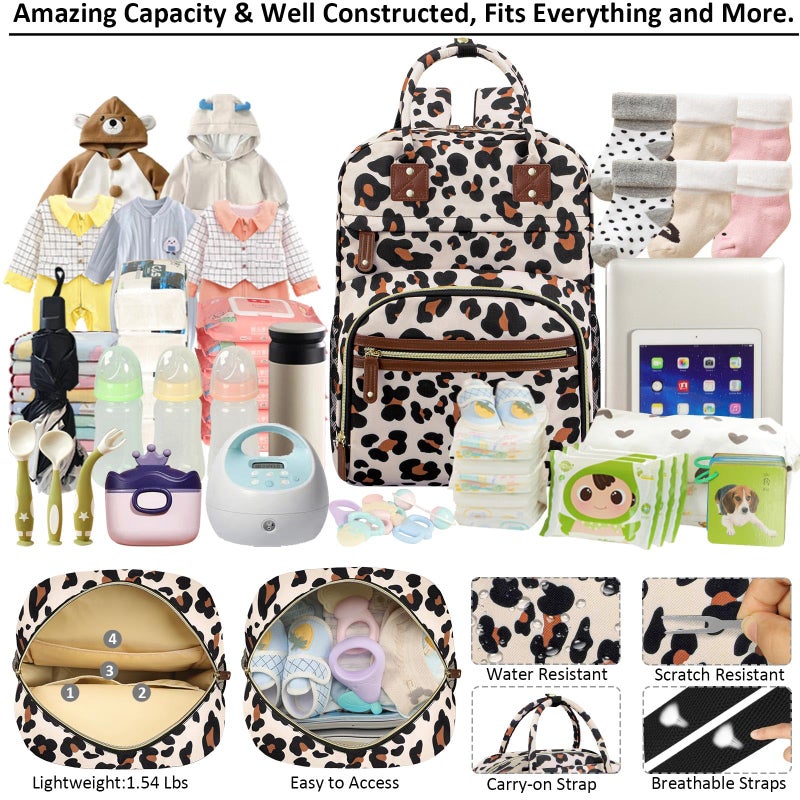 Tenot Diaper Bag Backpack Tote for Women Large Capacity, Baby with Insulated Pockets Multifunctional Bags For Girl Boy Waterproof Boys Girls Mama Maternity Travel Leopard - Image 3