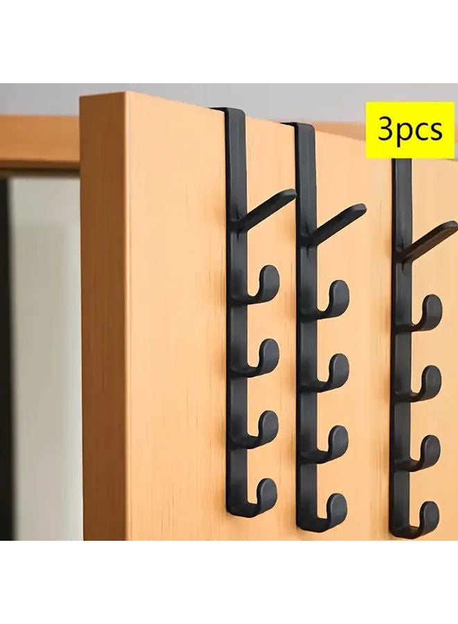 3Pcs Black Over The Door Hooks Storage Rack Organizer For Bathroom Bedroom Wardrobe - Image 1
