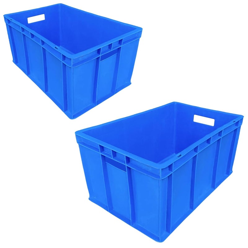 SINGHAL Multipurpose Heavy Duty Big Blue Portable Plastic Crate Pack of 2 Crates for storage Shelf Basket for Large Storage Bin Vegetable Fruit Fish Milk - Image 1