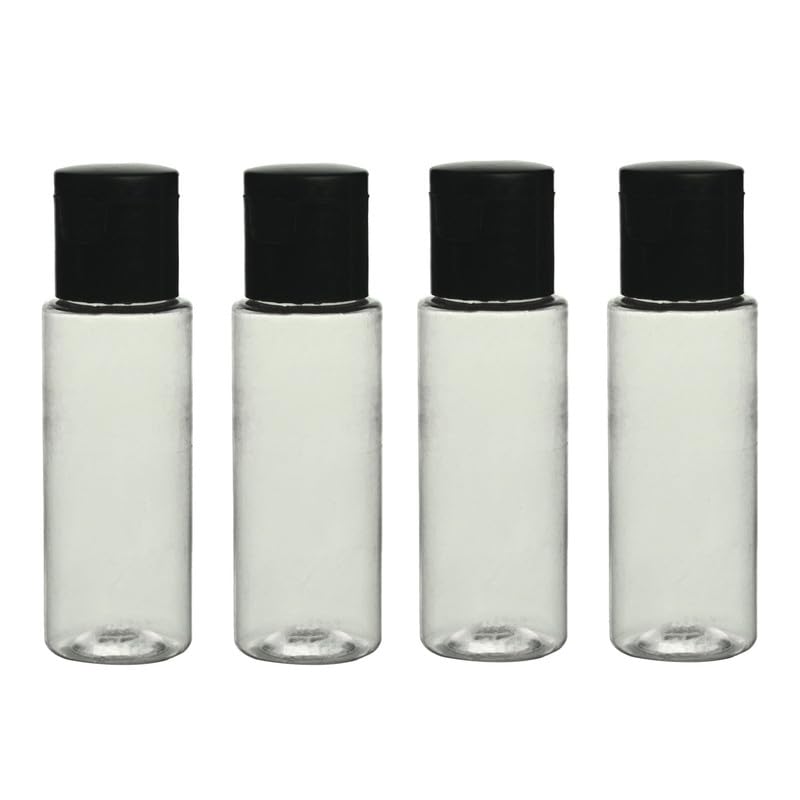 Devinez Clear Round Pet Bottle, 30ml (Pack of 4) with Black Flip-Top Cap for Serum, Essential Oils, Blends, DIY Skin Care, Cosmetics, Multipurpose Bottle for Home and Travel Purpose - Image 1