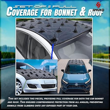 Spaiko Grey Car Spikes Cover Bonnet + Roof Dog Protection Cover with Spikes Full Protection from Dog, Monkeys and Animals (Heavy Duty, Grey, Set of 2 Bonnet + Roof) - Image 3