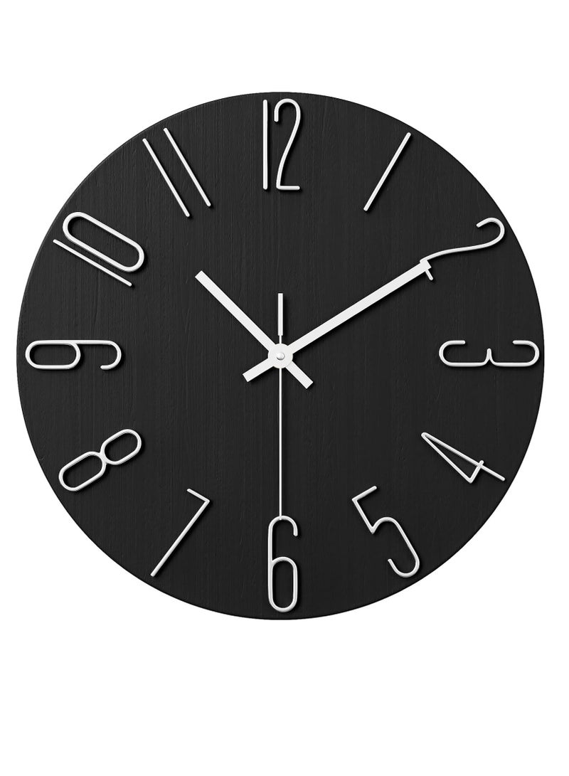 Wall Clock, 12 Inch Wall Clock Silent Non Ticking, Preciser Modern Style Decor Clock for Home, Office, School, Kitchen, Bedroom, Living Room(Black)  - Image 1