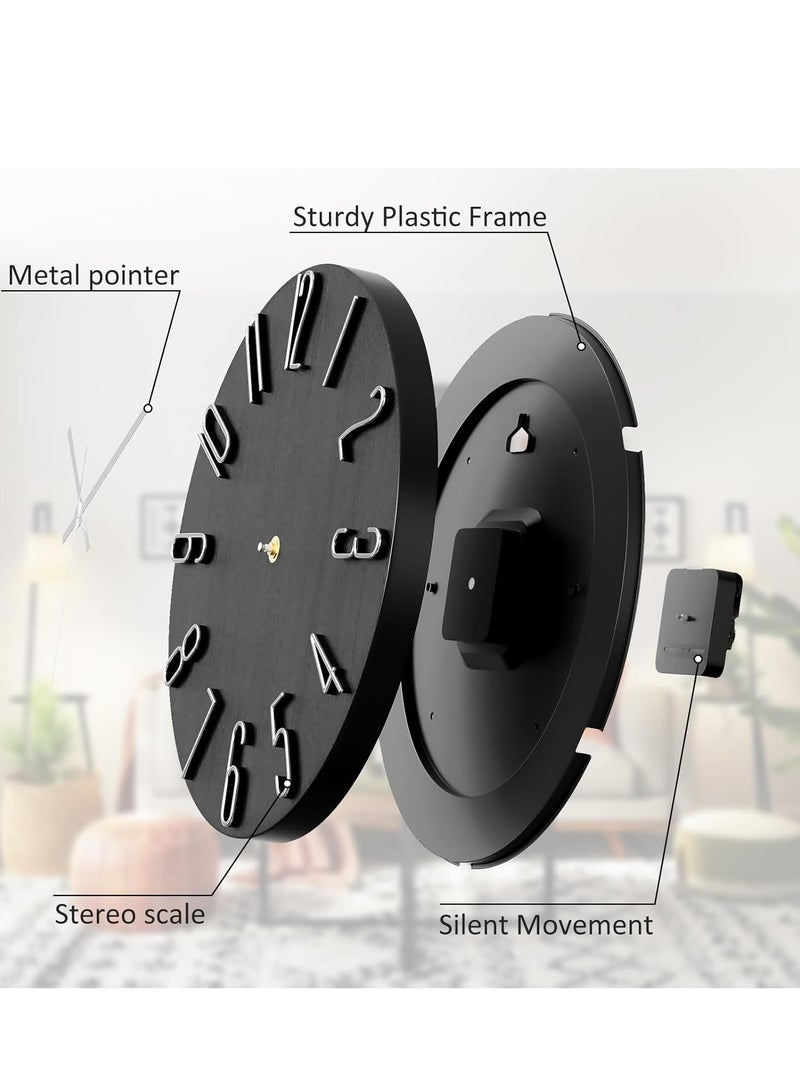 Wall Clock, 12 Inch Wall Clock Silent Non Ticking, Preciser Modern Style Decor Clock for Home, Office, School, Kitchen, Bedroom, Living Room(Black)  - Image 3