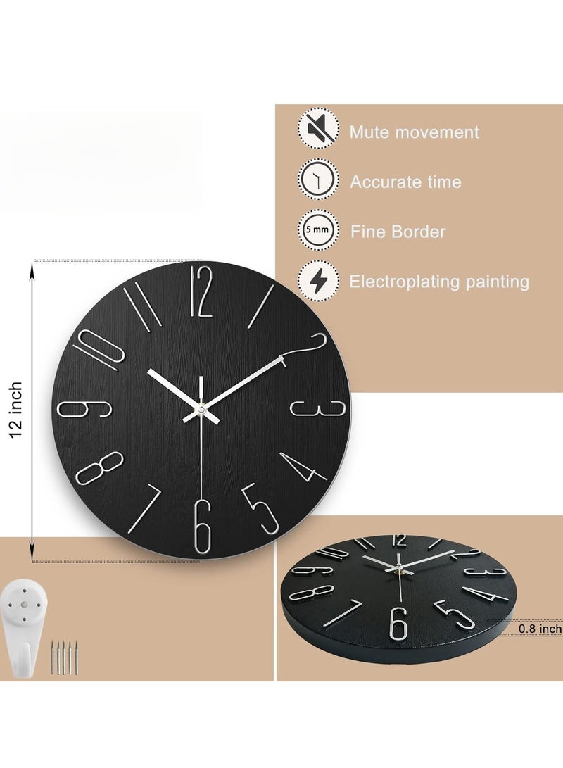 Wall Clock, 12 Inch Wall Clock Silent Non Ticking, Preciser Modern Style Decor Clock for Home, Office, School, Kitchen, Bedroom, Living Room(Black)  - Image 5