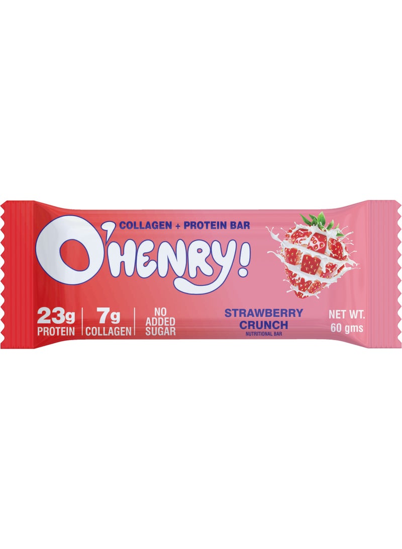 O'HENRY NUTRITION Collagen + Protein Bar - Strawberry Crunch, No Added Sugar, 23g Protein, Pack of 12 (60g Each) - Image 2