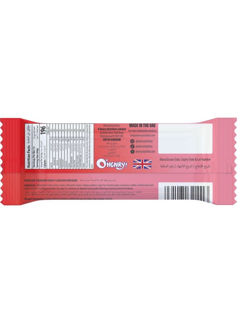 O'HENRY NUTRITION Collagen + Protein Bar - Strawberry Crunch, No Added Sugar, 23g Protein, Pack of 12 (60g Each) - Image 3