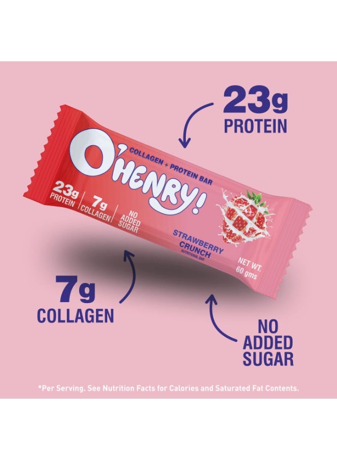 O'HENRY NUTRITION Collagen + Protein Bar - Strawberry Crunch, No Added Sugar, 23g Protein, Pack of 12 (60g Each) - Image 4