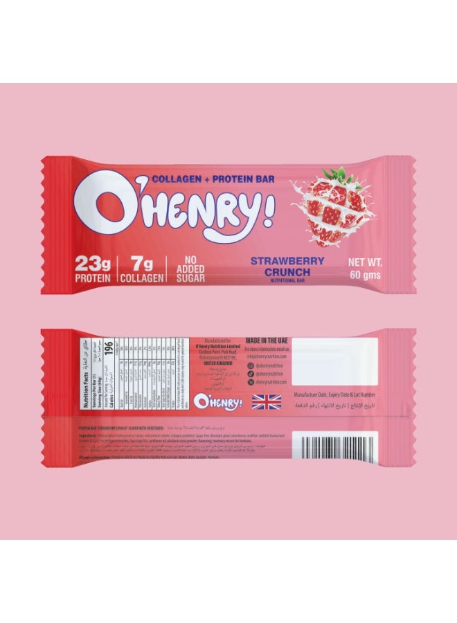 O'HENRY NUTRITION Collagen + Protein Bar - Strawberry Crunch, No Added Sugar, 23g Protein, Pack of 12 (60g Each) - Image 5