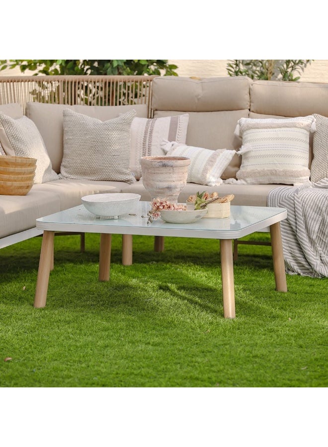 DANUBE HOME مجموعة أرائك نوفانا الخارجية لـ 7 أشخاص | أثاث حديقة بإطار من الصلب والألمنيوم | تصميم حديث لمجموعة أرائك الفناء | طاولة وكراسي للجلوس في الحديقة - بيج فاتح - Image 3