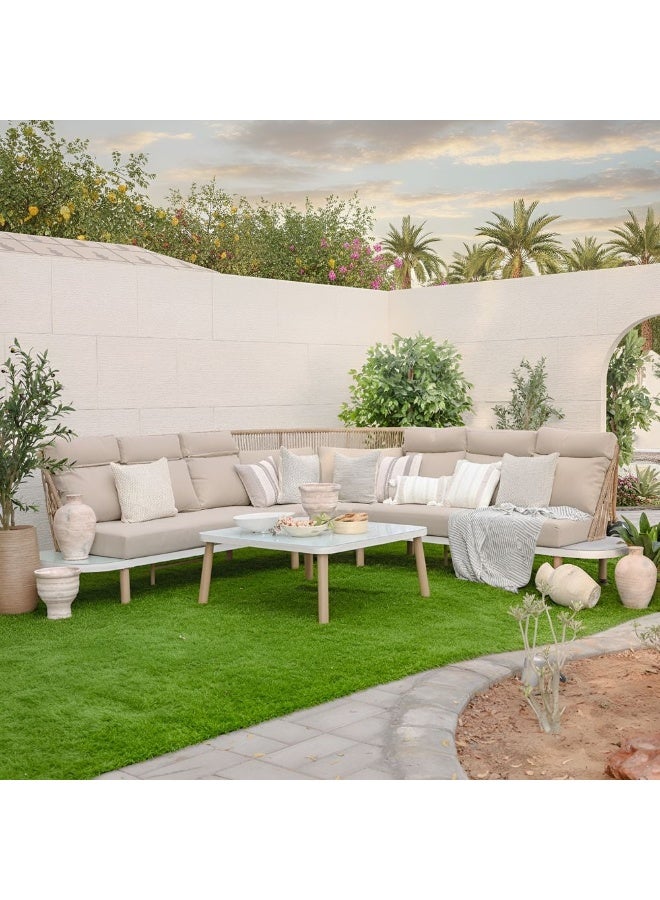 DANUBE HOME مجموعة أرائك نوفانا الخارجية لـ 7 أشخاص | أثاث حديقة بإطار من الصلب والألمنيوم | تصميم حديث لمجموعة أرائك الفناء | طاولة وكراسي للجلوس في الحديقة - بيج فاتح - Image 1